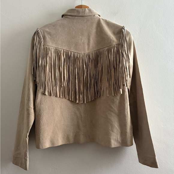 White Crow Westerner Tan Suede Leather Fringe Jacket, Size Small - Picture 3 of 16